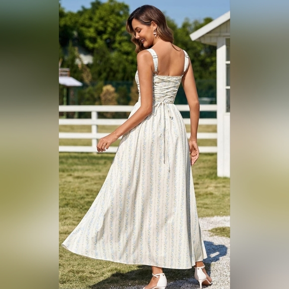 Floral Corset Style Maxi Dress Lace-Up Back Sundress with Pockets Size Large NWT - Picture 2 of 4